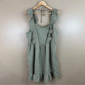 Green & Yellow Gingham Plaid Ruffle Smocked Dress XXL Milkmaid Cottagecore